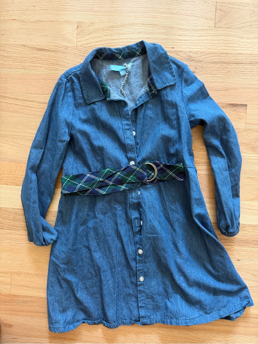 Draper James Denim Shirt Dress with Plaid Belt